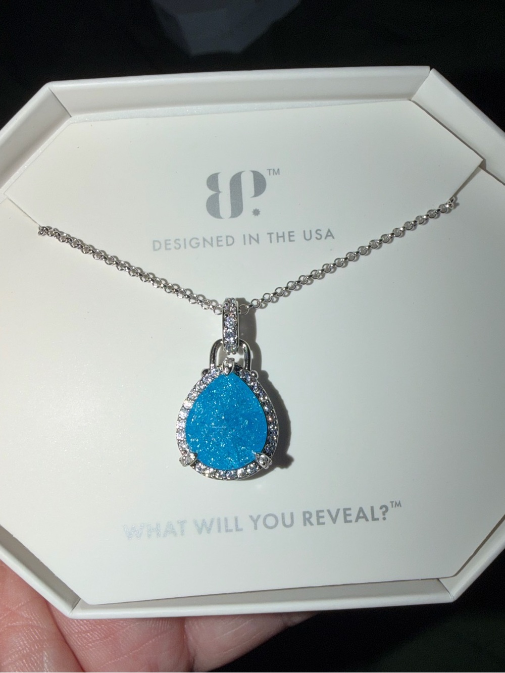 Bomb Party Necklace-Cloudless Wonders Blue Topaz Ice Crystal on Rhodium NK97777